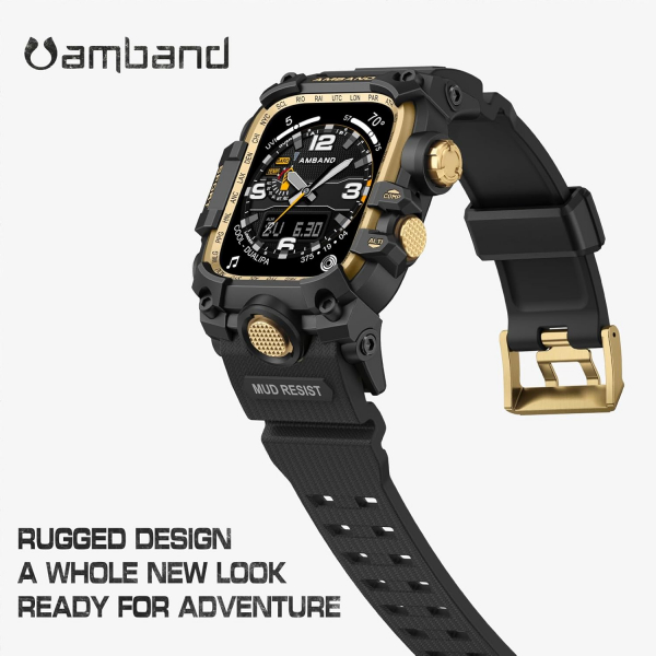 amBand Apple Watch 9/8/7 45mm Darbeye Dayankl Kay-Black Gold