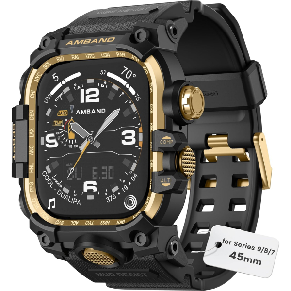 amBand Apple Watch 9/8/7 45mm Darbeye Dayankl Kay-Black Gold