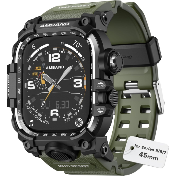amBand Apple Watch 9/8/7 45mm Darbeye Dayankl Kay-Army Green