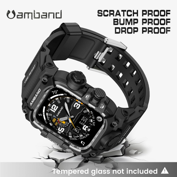 amBand Apple Watch 9/8/7 45mm Darbeye Dayankl Kay-Matte Black 