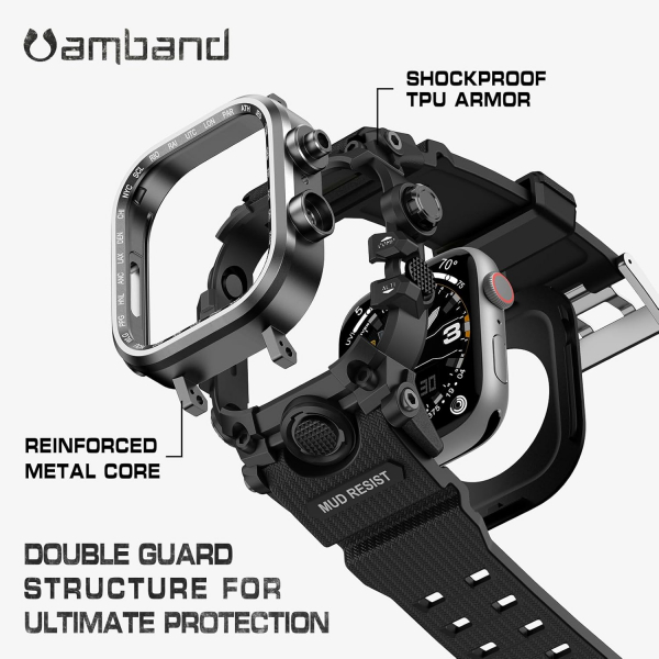 amBand Apple Watch 9/8/7 45mm Darbeye Dayankl Kay-Matte Black 
