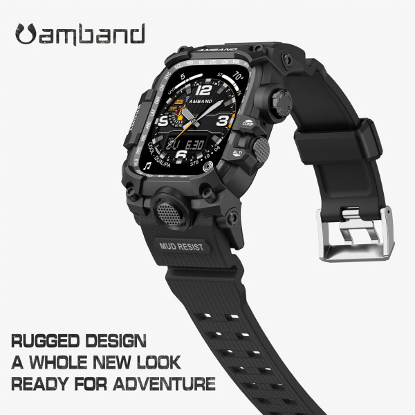 amBand Apple Watch 9/8/7 45mm Darbeye Dayankl Kay-Matte Black 