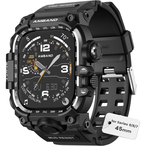 amBand Apple Watch 9/8/7 45mm Darbeye Dayankl Kay-Matte Black 