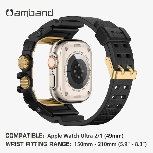 amBand Apple Watch Ultra 49mm Darbeye Dayankl Kay-Black Gold