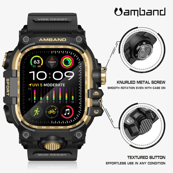 amBand Apple Watch Ultra 49mm Darbeye Dayankl Kay-Black Gold