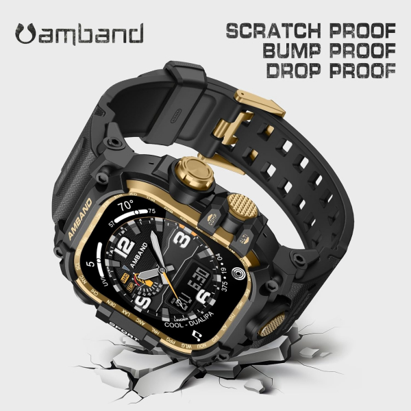 amBand Apple Watch Ultra 49mm Darbeye Dayankl Kay-Black Gold