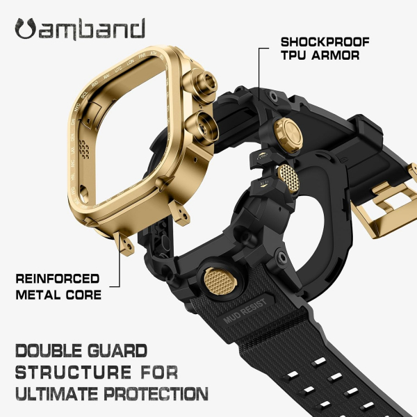 amBand Apple Watch Ultra 49mm Darbeye Dayankl Kay-Black Gold