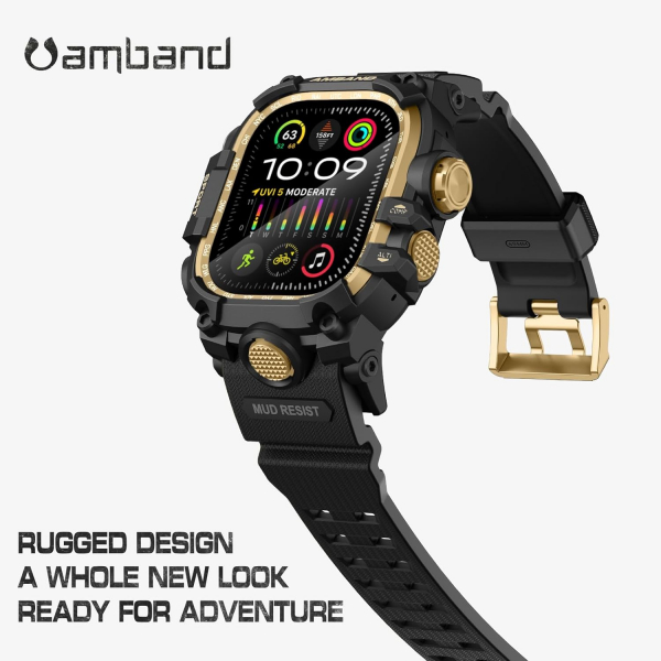 amBand Apple Watch Ultra 49mm Darbeye Dayankl Kay-Black Gold