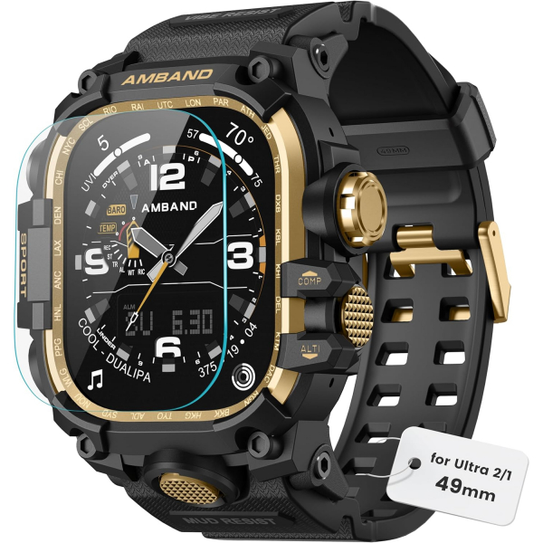 amBand Apple Watch Ultra 49mm Darbeye Dayankl Kay-Black Gold
