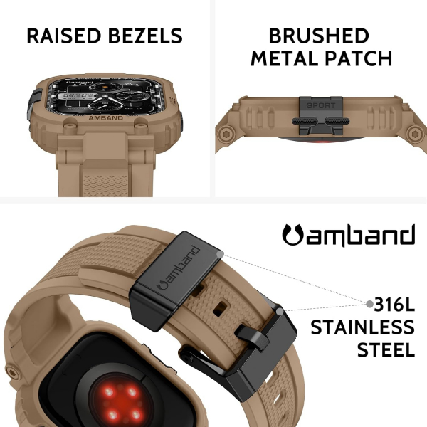 amBand Apple Watch 11/10 46mm M1 Sport Silikon Kay�� -Tan