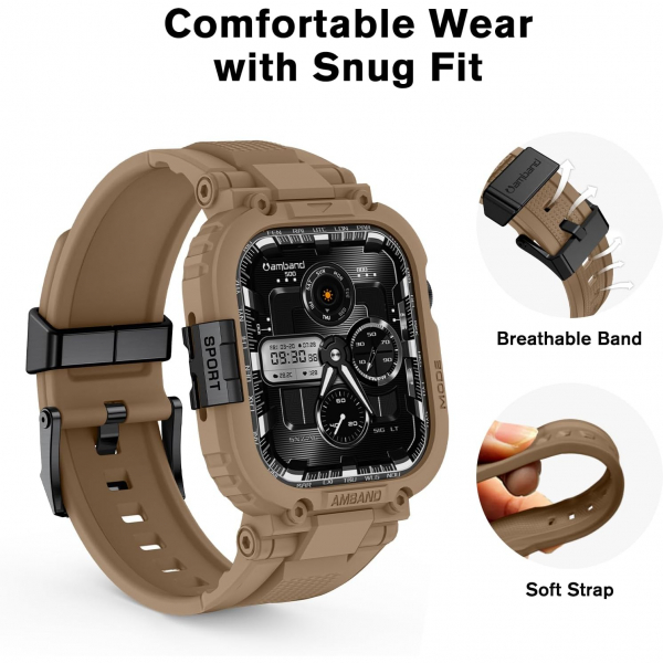 amBand Apple Watch 11/10 46mm M1 Sport Silikon Kay�� -Tan