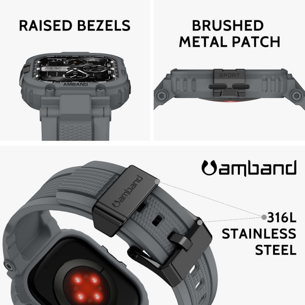 amBand Apple Watch 11/10 42mm M1 Sport Silikon Kay�� -Gray