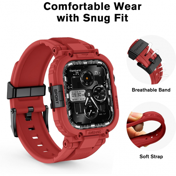 amBand Apple Watch 11/10 42mm M1 Sport Silikon Kay�� -Red