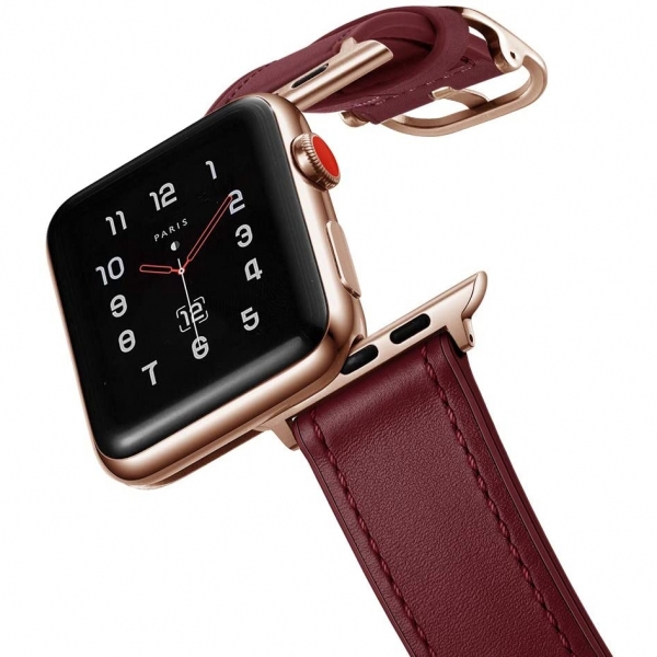 amBand Apple Watch Deri Kayış (38/40mm)-Wine Red