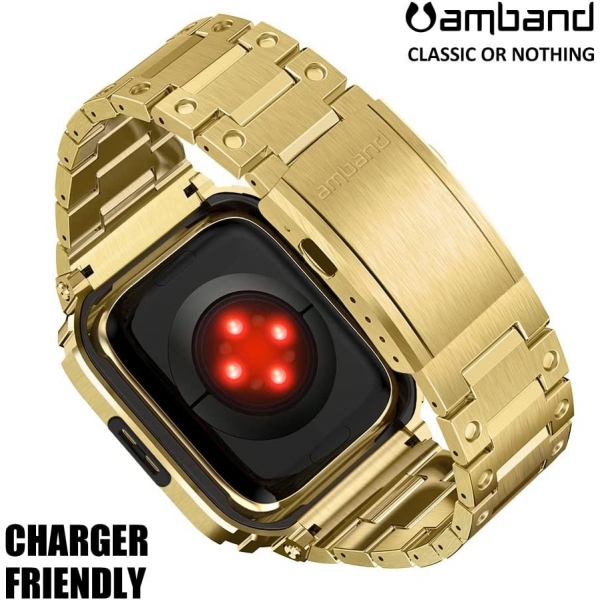 amBand Movin Fortress Sport Pro Apple Watch Paslanmaz elik Kay(45mm)-Gold