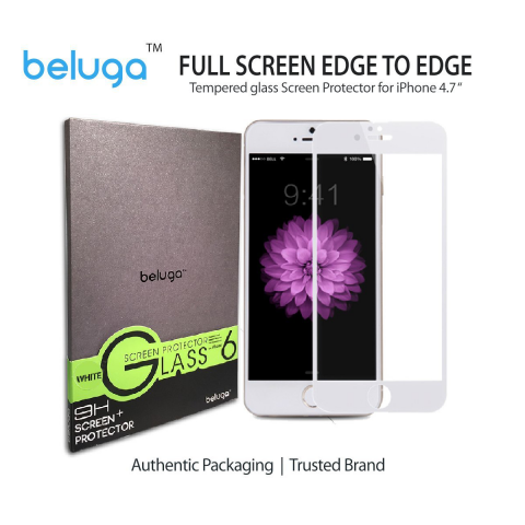 Beluga iPhone 6S / 6 Full Screen Temperli HD Cam Ekran Koruyucu-Beyaz