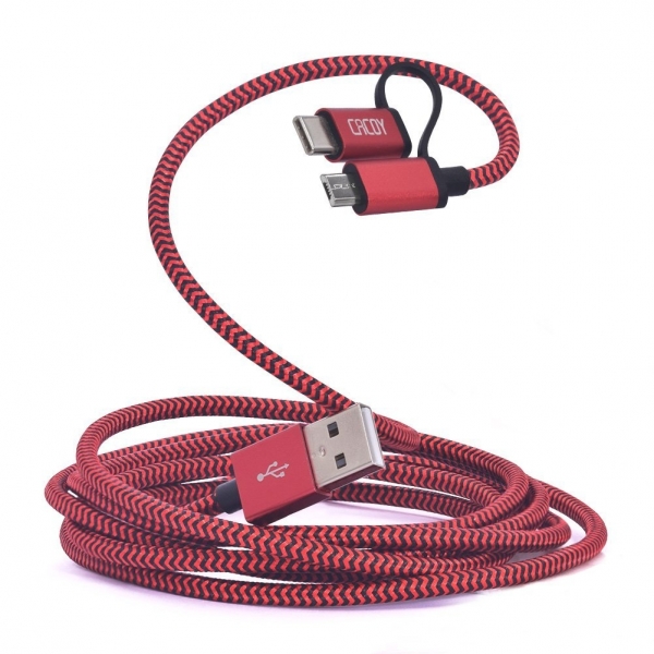 cacoy USB C to Micro USB/Type C Adaptr (2M)-Red