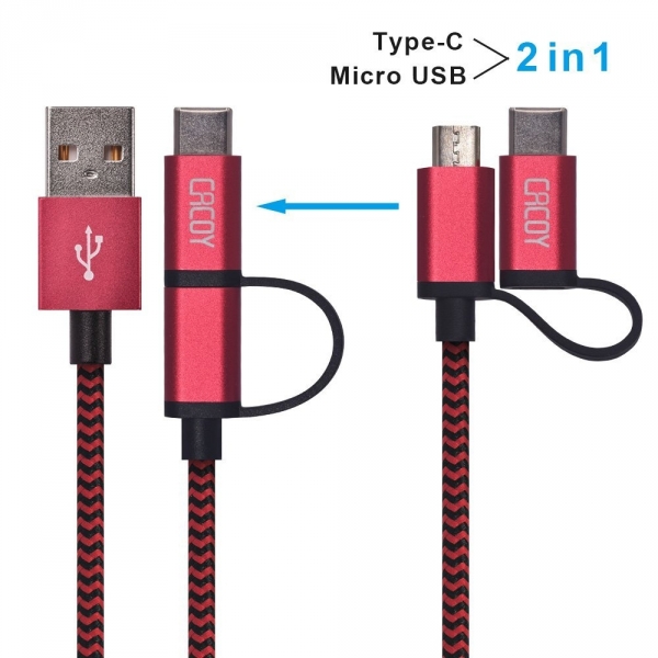 cacoy USB C to Micro USB/Type C Adaptr (2M)-Red
