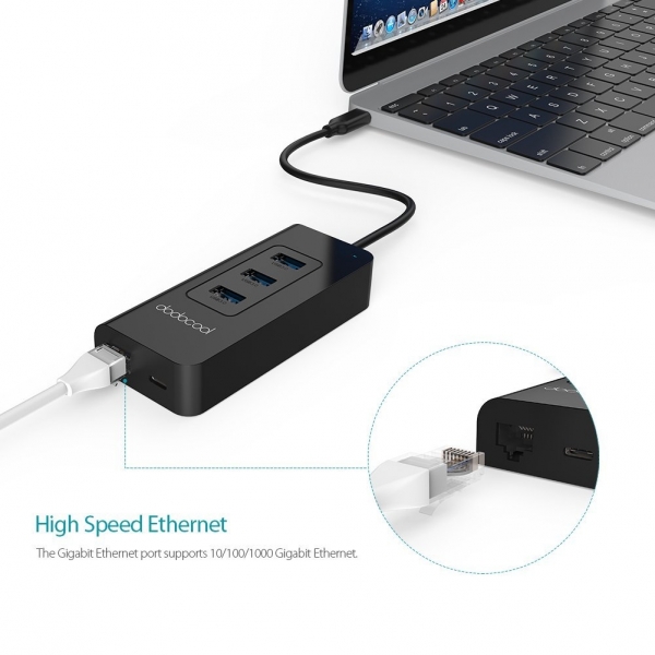 dodocool 3 USB 3.0 Balants USB C Hub /  2.0 G letimi ve Gigabit Ethernet Adaptr