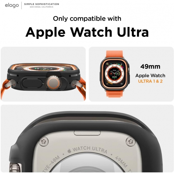 elago Duo Serisi Apple Watch Ultra 2. Nesil Ekran Koruyucu (49mm)-Black/ Orange