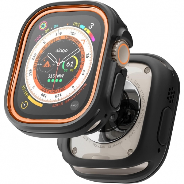 elago Duo Serisi Apple Watch Ultra 2. Nesil Ekran Koruyucu (49mm)-Black/ Orange