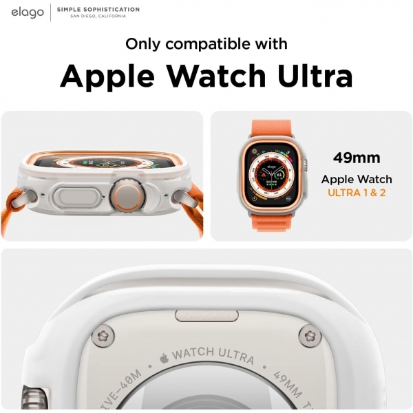 elago Duo Serisi Apple Watch Ultra 2. Nesil Ekran Koruyucu (49mm)-White/ Orange