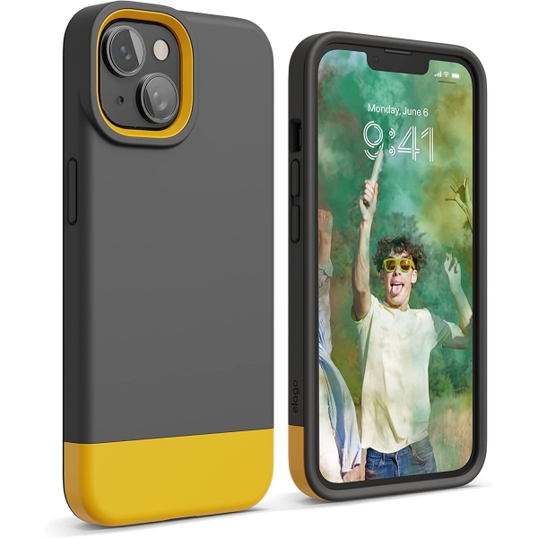 elago Glide Armor Serisi iPhone 14 Klf-Dark Gray/Yellow