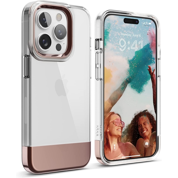 elago Glide Armor Serisi iPhone 14 Pro Klf-Clear/Rose Gold