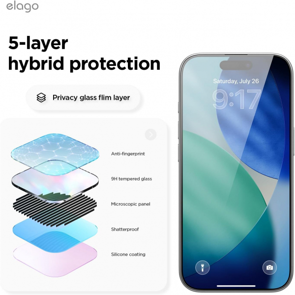 elago iPhone 17/17 Pro Privacy Ekran Koruyucu(2 Adet)