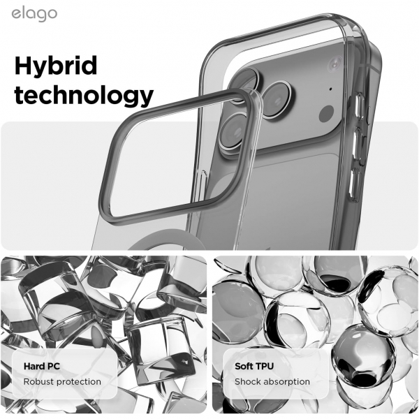 elago iPhone 18 Pro Manyetik Hibrit �effaf K�l�f-Black