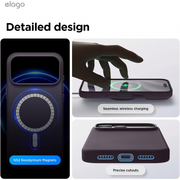 elago iPhone 18 Pro Max Manyetik Vegan Deri K�l�f-Deep Purple