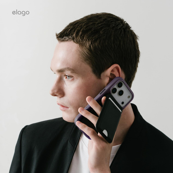 elago iPhone 18 Pro Max Manyetik Vegan Deri K�l�f-Deep Purple
