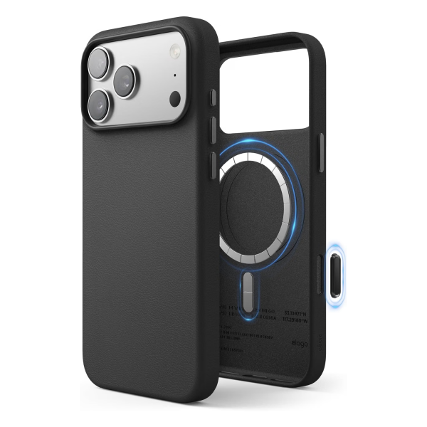 elago iPhone 18 Pro Max Manyetik Vegan Deri K�l�f-Black
