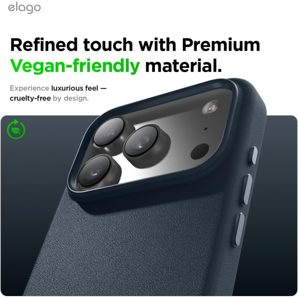 elago iPhone 18 Pro Max Manyetik Vegan Deri K�l�f-Jeen Indigo