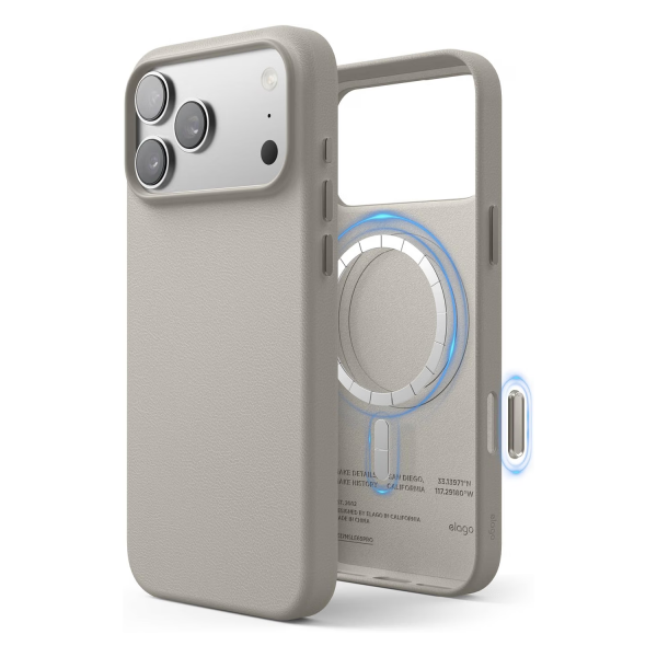 elago iPhone 18 Pro Max Manyetik Vegan Deri K�l�f-Light Grey