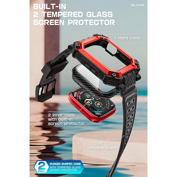 i-Blason Apple Watch 10 46mm Bumper Klf (2 Adet)-Red