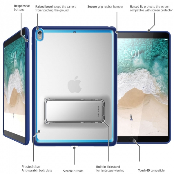 i-Blason Apple iPad Pro Halo Seri Kickstand Klf (10.5 in)-Navy