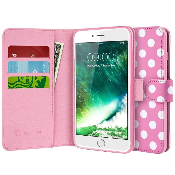 i-Blason Apple iPhone 7 Deri Czdan Klf-Dal-Pink