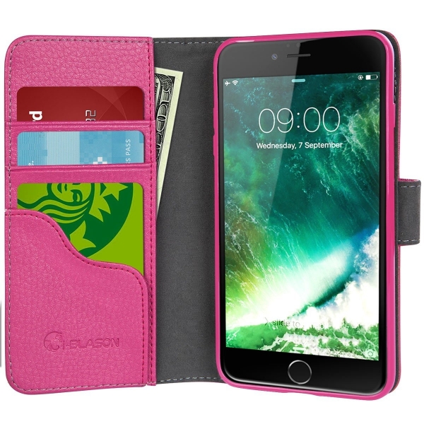 i-Blason Apple iPhone 8 Deri Czdan Klf-Pink