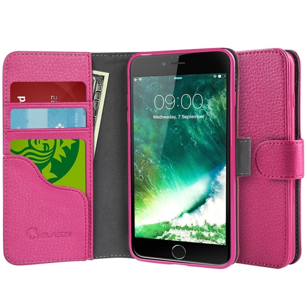 i-Blason Apple iPhone 8 Deri Czdan Klf-Pink