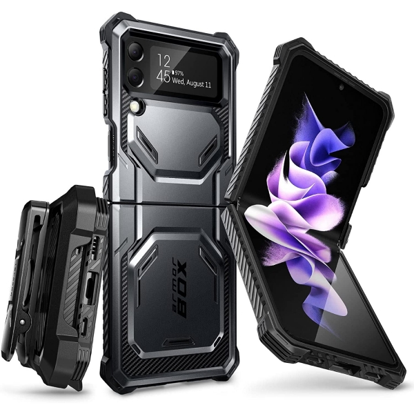i-Blason Armorbox Serisi Galaxy Z Flip 4 5G Kemer Klipsli Klf(MIL-STD-810G)-Black