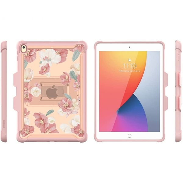 i-Blason Halo Serisi Apple iPad Kalem Blmeli Klf (10.2 in)-Windflower/Peach