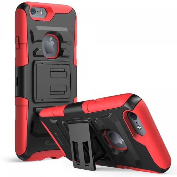 i-Blason Apple iPhone 6 Plus Prime Kickstand Kemer Klipsli Klf-Red
