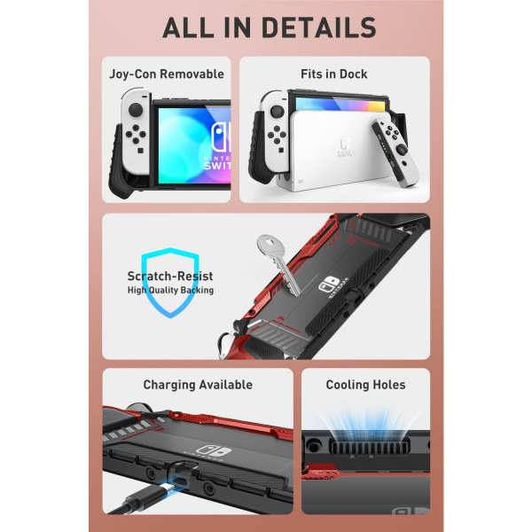 i-blason Armorbox Serisi Nintendo Switch OLED Koruyucu Klf -Red