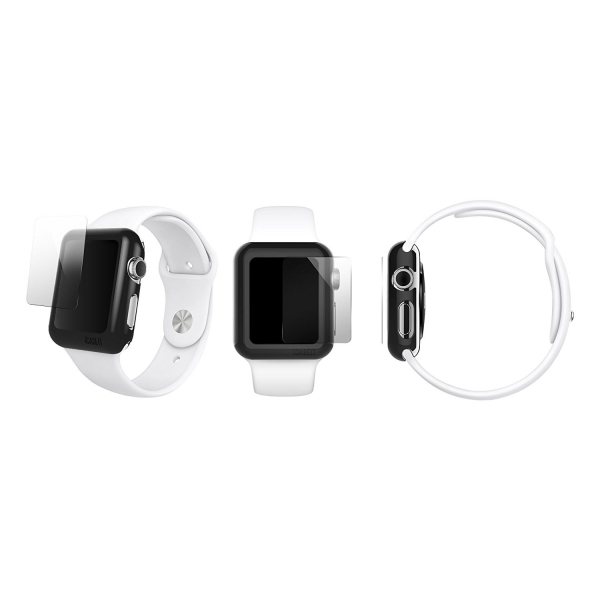 iCASEIT Apple Watch 38 mm Klf ve Cam Ekran Koruyucu (3 Adet)-Black