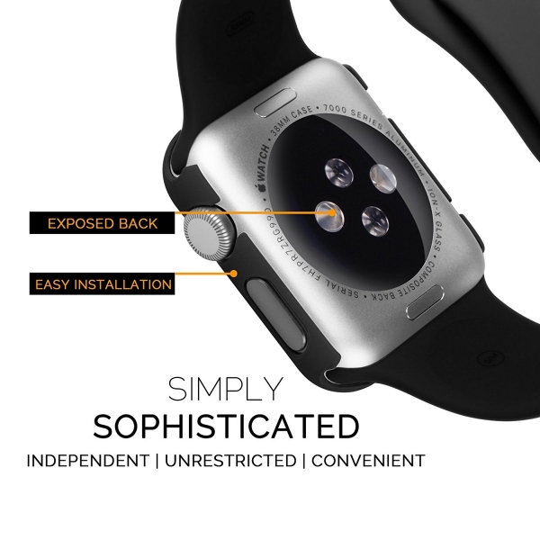 iCASEIT Apple Watch 42 mm Klf ve Cam Ekran Koruyucu (3 Adet)-Black