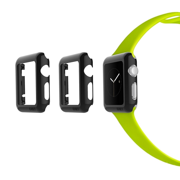 iCASEIT Apple Watch 42 mm Klf ve Cam Ekran Koruyucu (3 Adet)-Black