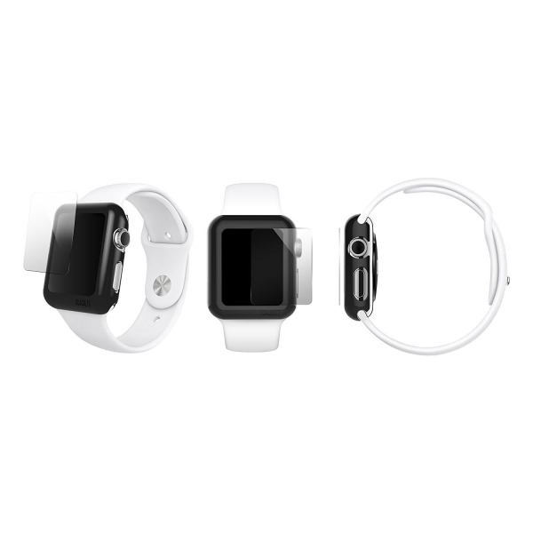 iCASEIT Apple Watch 42 mm Klf ve Cam Ekran Koruyucu (3 Adet)-Black