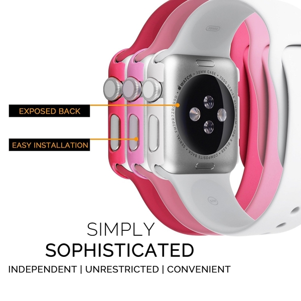iCASEIT Apple Watch 42 mm Klf ve Cam Ekran Koruyucu (3 Adet)-Hot Pink Baby Pink White