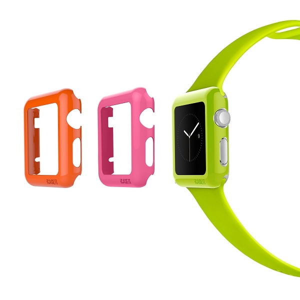 iCASEIT Apple Watch 42 mm Klf ve Cam Ekran Koruyucu (3 Adet)- Green Orange Pink